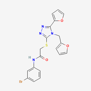 molecular formula C19H15BrN4O3S B12129847 N-(3-bromophenyl)-2-{[5-(furan-2-yl)-4-(furan-2-ylmethyl)-4H-1,2,4-triazol-3-yl]sulfanyl}acetamide 