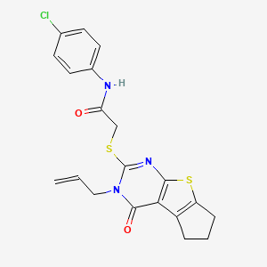 molecular formula C20H18ClN3O2S2 B12130015 N-(4-chlorophenyl)-2-[(12-oxo-11-prop-2-enyl-7-thia-9,11-diazatricyclo[6.4.0.02,6]dodeca-1(8),2(6),9-trien-10-yl)sulfanyl]acetamide 
