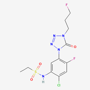 molecular formula C12H14ClF2N5O3S B1213003 N-[2-chloro-4-fluoro-5-[4-(3-fluoropropyl)-5-oxotetrazol-1-yl]phenyl]ethanesulfonamide CAS No. 112190-78-0