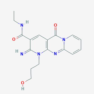 molecular formula C17H19N5O3 B12130033 N-ethyl-7-(3-hydroxypropyl)-6-imino-2-oxo-1,7,9-triazatricyclo[8.4.0.0^{3,8}]tetradeca-3(8),4,9,11,13-pentaene-5-carboxamide 