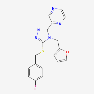 molecular formula C18H14FN5OS B12130202 3-[(4-Fluorophenyl)methylthio]-4-(2-furylmethyl)-5-pyrazin-2-yl-1,2,4-triazole 