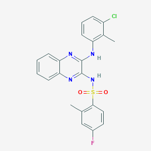 molecular formula C22H18ClFN4O2S B12130205 N-{3-[(3-chloro-2-methylphenyl)amino]quinoxalin-2-yl}-4-fluoro-2-methylbenzene-1-sulfonamide 