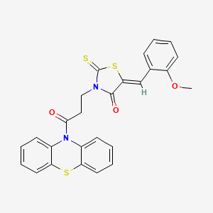molecular formula C26H20N2O3S3 B12130243 (5Z)-5-(2-methoxybenzylidene)-3-[3-oxo-3-(10H-phenothiazin-10-yl)propyl]-2-thioxo-1,3-thiazolidin-4-one 
