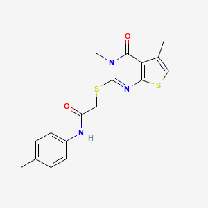 molecular formula C18H19N3O2S2 B12130258 N-(4-methylphenyl)-2-(3,5,6-trimethyl-4-oxo(3-hydrothiopheno[2,3-d]pyrimidin-2-ylthio))acetamide 