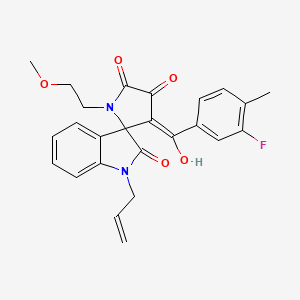 molecular formula C25H23FN2O5 B12130284 3'-[(3-fluoro-4-methylphenyl)carbonyl]-4'-hydroxy-1'-(2-methoxyethyl)-1-(prop-2-en-1-yl)spiro[indole-3,2'-pyrrole]-2,5'(1H,1'H)-dione 