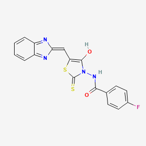 molecular formula C18H11FN4O2S2 B12130295 N-[(5E)-5-(1H-benzimidazol-2-ylmethylidene)-4-oxo-2-thioxo-1,3-thiazolidin-3-yl]-4-fluorobenzamide 