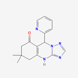 molecular formula C16H17N5O B12130324 6,6-Dimethyl-9-(pyridin-2-yl)-5,6,7,9-tetrahydro[1,2,4]triazolo[5,1-b]quinazolin-8-ol 