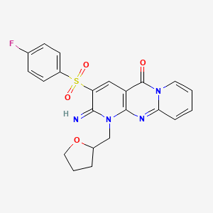 molecular formula C22H19FN4O4S B12130346 3-[(4-Fluorophenyl)sulfonyl]-2-imino-1-(oxolan-2-ylmethyl)-1,6-dihydropyridino [1,2-a]pyridino[2,3-d]pyrimidin-5-one 
