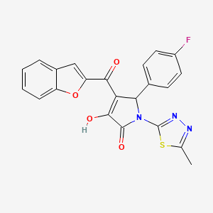 molecular formula C22H14FN3O4S B12130378 4-(1-benzofuran-2-carbonyl)-5-(4-fluorophenyl)-3-hydroxy-1-(5-methyl-1,3,4-thiadiazol-2-yl)-2,5-dihydro-1H-pyrrol-2-one 