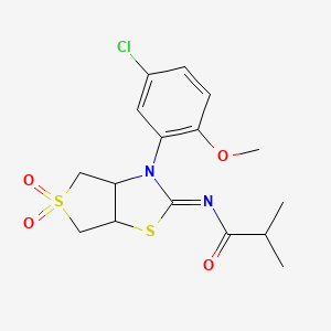 molecular formula C16H19ClN2O4S2 B12130424 N-[(2E)-3-(5-chloro-2-methoxyphenyl)-5,5-dioxidotetrahydrothieno[3,4-d][1,3]thiazol-2(3H)-ylidene]-2-methylpropanamide 