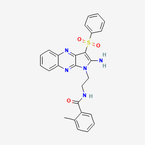 molecular formula C26H23N5O3S B12130451 N-{2-[2-amino-3-(phenylsulfonyl)-1H-pyrrolo[2,3-b]quinoxalin-1-yl]ethyl}-2-methylbenzamide 