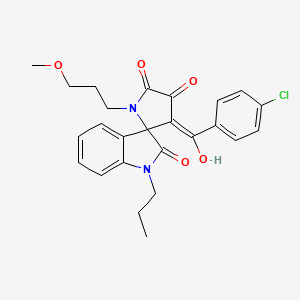 molecular formula C25H25ClN2O5 B12130501 3'-[(4-chlorophenyl)carbonyl]-4'-hydroxy-1'-(3-methoxypropyl)-1-propylspiro[indole-3,2'-pyrrole]-2,5'(1H,1'H)-dione 