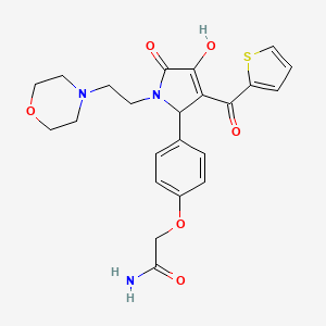molecular formula C23H25N3O6S B12130504 2-(4-{4-hydroxy-1-[2-(morpholin-4-yl)ethyl]-5-oxo-3-(thiophen-2-ylcarbonyl)-2,5-dihydro-1H-pyrrol-2-yl}phenoxy)acetamide 