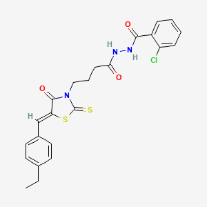 molecular formula C23H22ClN3O3S2 B12130512 2-chloro-N'-{4-[(5Z)-5-(4-ethylbenzylidene)-4-oxo-2-thioxo-1,3-thiazolidin-3-yl]butanoyl}benzohydrazide 