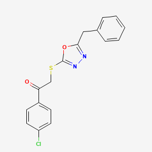 molecular formula C17H13ClN2O2S B12130576 2-[(5-Benzyl-1,3,4-oxadiazol-2-yl)sulfanyl]-1-(4-chlorophenyl)ethanone 