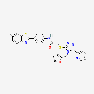 molecular formula C28H22N6O2S2 B12130618 2-{[4-(furan-2-ylmethyl)-5-(pyridin-2-yl)-4H-1,2,4-triazol-3-yl]sulfanyl}-N-[4-(6-methyl-1,3-benzothiazol-2-yl)phenyl]acetamide 