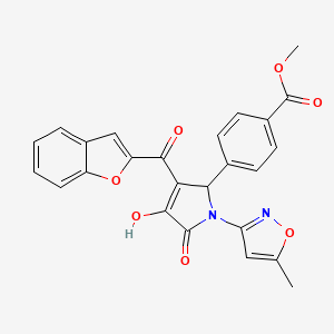 molecular formula C25H18N2O7 B12130739 methyl 4-[(3E)-3-[1-benzofuran-2-yl(hydroxy)methylidene]-1-(5-methyl-1,2-oxazol-3-yl)-4,5-dioxopyrrolidin-2-yl]benzoate 