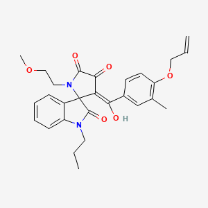 molecular formula C28H30N2O6 B12130756 4'-hydroxy-1'-(2-methoxyethyl)-3'-{[3-methyl-4-(prop-2-en-1-yloxy)phenyl]carbonyl}-1-propylspiro[indole-3,2'-pyrrole]-2,5'(1H,1'H)-dione 