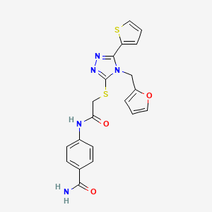 molecular formula C20H17N5O3S2 B12130790 4-[({[4-(furan-2-ylmethyl)-5-(thiophen-2-yl)-4H-1,2,4-triazol-3-yl]sulfanyl}acetyl)amino]benzamide 