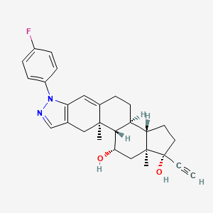 molecular formula C28H31FN2O2 B1213091 2'-(4-Fluorophenyl)2'H-pregna-2,4-dien-20-yno(3,2c)pyrazol-11,17-diol CAS No. 98640-98-3