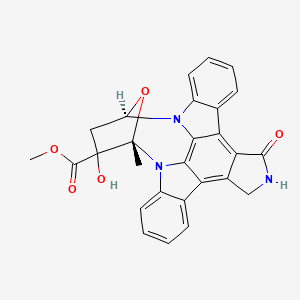 molecular formula C27H21N3O5 B1213094 甲基 (15S,18R)-16-羟基-15-甲基-3-氧代-28-氧杂-4,14,19-三氮杂八环[12.11.2.115,18.02,6.07,27.08,13.019,26.020,25]八甲基-1,6,8,10,12,20,22,24,26-壬烯-16-羧酸酯 