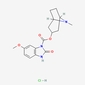 molecular formula C17H22ClN3O4 B1213102 endo-6-Methoxy-8-methyl-8-azabicyclo(3.2.1)oct-3-yl-2,3-dihydro-2-oxo-1H-benzimidazole-1-carboxylate hcl CAS No. 123258-98-0