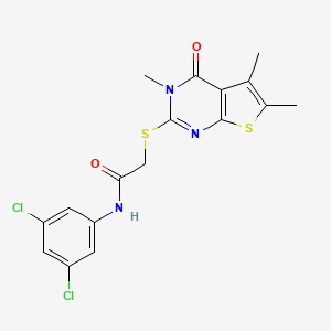 molecular formula C17H15Cl2N3O2S2 B12131114 N-(3,5-dichlorophenyl)-2-(3,5,6-trimethyl-4-oxo(3-hydrothiopheno[2,3-d]pyrimid in-2-ylthio))acetamide 