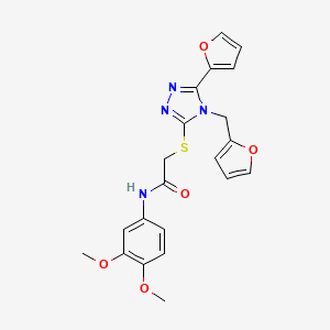 molecular formula C21H20N4O5S B12131163 N-(3,4-dimethoxyphenyl)-2-{[5-(furan-2-yl)-4-(furan-2-ylmethyl)-4H-1,2,4-triazol-3-yl]sulfanyl}acetamide 