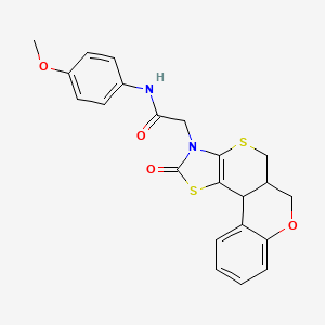 molecular formula C22H20N2O4S2 B12131309 N-(4-methoxyphenyl)-2-{15-oxo-8-oxa-12,16-dithia-14-azatetracyclo[8.7.0.0^{2,7}.0^{13,17}]heptadeca-2(7),3,5,13(17)-tetraen-14-yl}acetamide 