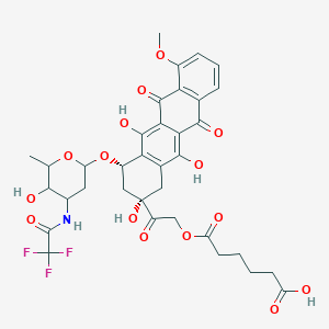 molecular formula C35H36F3NO15 B1213132 6-oxo-6-[2-oxo-2-[(2S,4S)-2,5,12-trihydroxy-4-[5-hydroxy-6-methyl-4-[(2,2,2-trifluoroacetyl)amino]oxan-2-yl]oxy-7-methoxy-6,11-dioxo-3,4-dihydro-1H-tetracen-2-yl]ethoxy]hexanoic acid CAS No. 80787-29-7