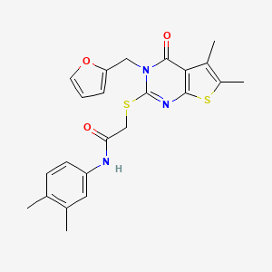 molecular formula C23H23N3O3S2 B12131334 N-(3,4-dimethylphenyl)-2-{[3-(furan-2-ylmethyl)-5,6-dimethyl-4-oxo-3,4-dihydrothieno[2,3-d]pyrimidin-2-yl]sulfanyl}acetamide 