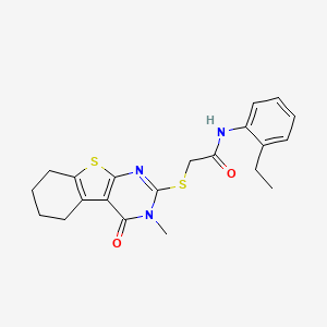 molecular formula C21H23N3O2S2 B12131522 N-(2-ethylphenyl)-2-[(3-methyl-4-oxo-3,4,5,6,7,8-hexahydro[1]benzothieno[2,3-d]pyrimidin-2-yl)sulfanyl]acetamide 