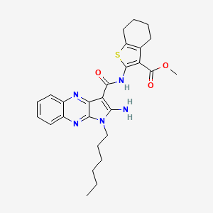 molecular formula C27H31N5O3S B12131654 methyl 2-{[(2-amino-1-hexyl-1H-pyrrolo[2,3-b]quinoxalin-3-yl)carbonyl]amino}-4,5,6,7-tetrahydro-1-benzothiophene-3-carboxylate 