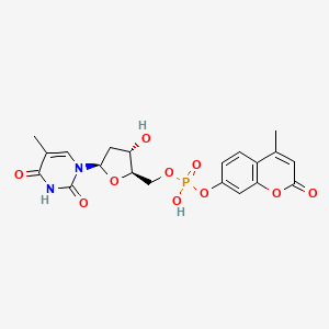 molecular formula C20H21N2O10P B1213177 [(2R,3S,5R)-3-hydroxy-5-(5-methyl-2,4-dioxopyrimidin-1-yl)oxolan-2-yl]methyl (4-methyl-2-oxochromen-7-yl) hydrogen phosphate CAS No. 80180-69-4