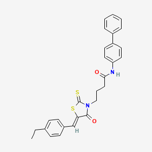 molecular formula C28H26N2O2S2 B12131845 N-(biphenyl-4-yl)-4-[(5Z)-5-(4-ethylbenzylidene)-4-oxo-2-thioxo-1,3-thiazolidin-3-yl]butanamide 