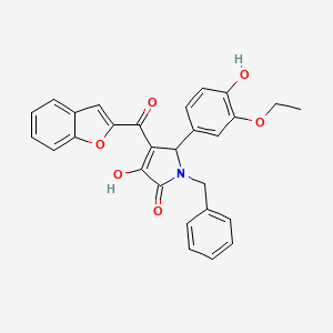 molecular formula C28H23NO6 B12132162 4-(1-benzofuran-2-ylcarbonyl)-1-benzyl-5-(3-ethoxy-4-hydroxyphenyl)-3-hydroxy-1,5-dihydro-2H-pyrrol-2-one 