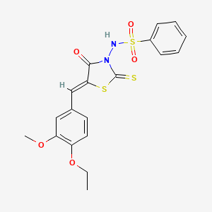 molecular formula C19H18N2O5S3 B12132404 N-[(5Z)-5-(4-ethoxy-3-methoxybenzylidene)-4-oxo-2-thioxo-1,3-thiazolidin-3-yl]benzenesulfonamide 