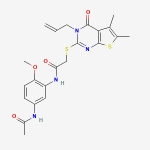 molecular formula C22H24N4O4S2 B12132457 N-[5-(acetylamino)-2-methoxyphenyl]-2-{[5,6-dimethyl-4-oxo-3-(prop-2-en-1-yl)-3,4-dihydrothieno[2,3-d]pyrimidin-2-yl]sulfanyl}acetamide 