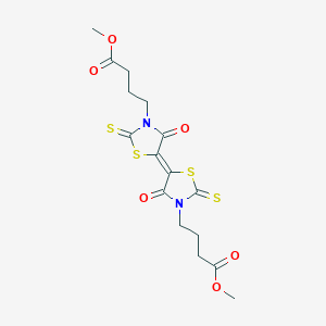 molecular formula C16H18N2O6S4 B12132459 methyl 4-{(5E)-5-[3-(4-methoxy-4-oxobutyl)-4-oxo-2-thioxo-1,3-thiazolidin-5-ylidene]-4-oxo-2-thioxo-1,3-thiazolidin-3-yl}butanoate 