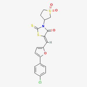 molecular formula C18H14ClNO4S3 B12132702 (5Z)-5-{[5-(4-chlorophenyl)furan-2-yl]methylidene}-3-(1,1-dioxidotetrahydrothiophen-3-yl)-2-thioxo-1,3-thiazolidin-4-one 