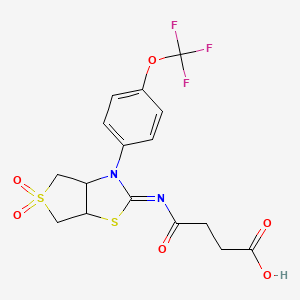molecular formula C16H15F3N2O6S2 B12132811 4-{[(2Z)-5,5-dioxido-3-[4-(trifluoromethoxy)phenyl]tetrahydrothieno[3,4-d][1,3]thiazol-2(3H)-ylidene]amino}-4-oxobutanoic acid 