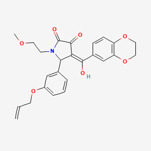molecular formula C25H25NO7 B12132871 (4E)-4-[2,3-dihydro-1,4-benzodioxin-6-yl(hydroxy)methylidene]-1-(2-methoxyethyl)-5-[3-(prop-2-en-1-yloxy)phenyl]pyrrolidine-2,3-dione 