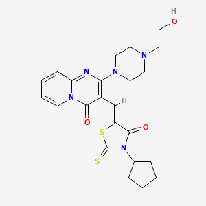molecular formula C23H27N5O3S2 B12132877 3-[(Z)-(3-cyclopentyl-4-oxo-2-thioxo-1,3-thiazolidin-5-ylidene)methyl]-2-[4-(2-hydroxyethyl)piperazin-1-yl]-4H-pyrido[1,2-a]pyrimidin-4-one 