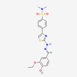 molecular formula C20H22N4O4S2 B12132882 4-{2-[(2E)-2-(3-ethoxy-4-hydroxybenzylidene)hydrazinyl]-1,3-thiazol-4-yl}-N,N-dimethylbenzenesulfonamide 