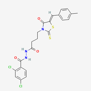 molecular formula C22H19Cl2N3O3S2 B12132933 2,4-dichloro-N'-{4-[(5Z)-5-(4-methylbenzylidene)-4-oxo-2-thioxo-1,3-thiazolidin-3-yl]butanoyl}benzohydrazide 