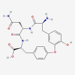 molecular formula C22H24N4O7 B1213298 (9S,12S,15S)-9-Amino-12-(2-amino-2-oxoethyl)-4-hydroxy-10,13-dioxo-2-oxa-11,14-diazatricyclo[15.2.2.13,7]docosa-1(19),3,5,7(22),17,20-hexaene-15-carboxylic acid CAS No. 107140-31-8