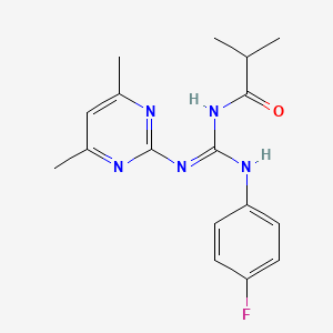 molecular formula C17H20FN5O B12133166 N-{(E)-[(4,6-dimethylpyrimidin-2-yl)amino][(4-fluorophenyl)amino]methylidene}-2-methylpropanamide 