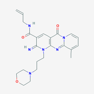 molecular formula C23H28N6O3 B12133186 6-imino-11-methyl-7-[3-(morpholin-4-yl)propyl]-2-oxo-N-(prop-2-en-1-yl)-1,7,9-triazatricyclo[8.4.0.0^{3,8}]tetradeca-3(8),4,9,11,13-pentaene-5-carboxamide 
