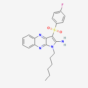 molecular formula C22H23FN4O2S B12133202 3-[(4-fluorophenyl)sulfonyl]-1-hexyl-1H-pyrrolo[2,3-b]quinoxalin-2-amine 