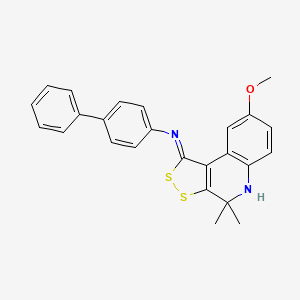 molecular formula C25H22N2OS2 B12133207 N-[(1Z)-8-methoxy-4,4-dimethyl-4,5-dihydro-1H-[1,2]dithiolo[3,4-c]quinolin-1-ylidene]biphenyl-4-amine 